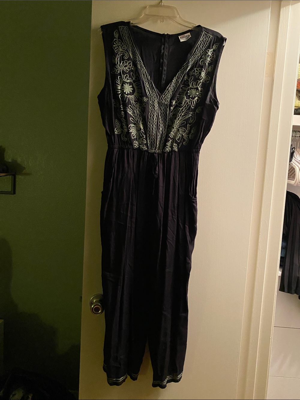 Embroidered Black Jumpsuit with White Floral Detail